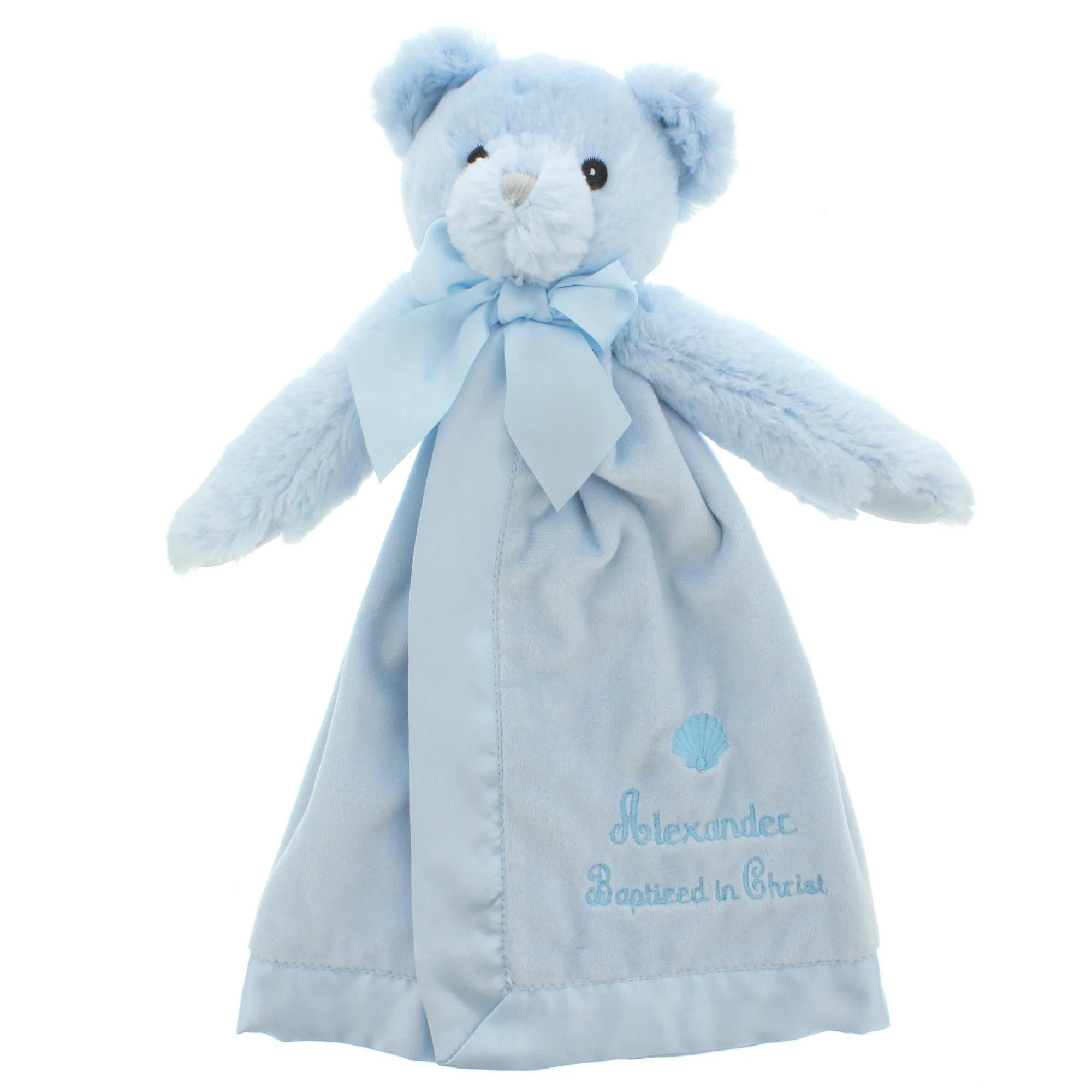 Personalized Blue Baptism Bear Snuggler - Image 2