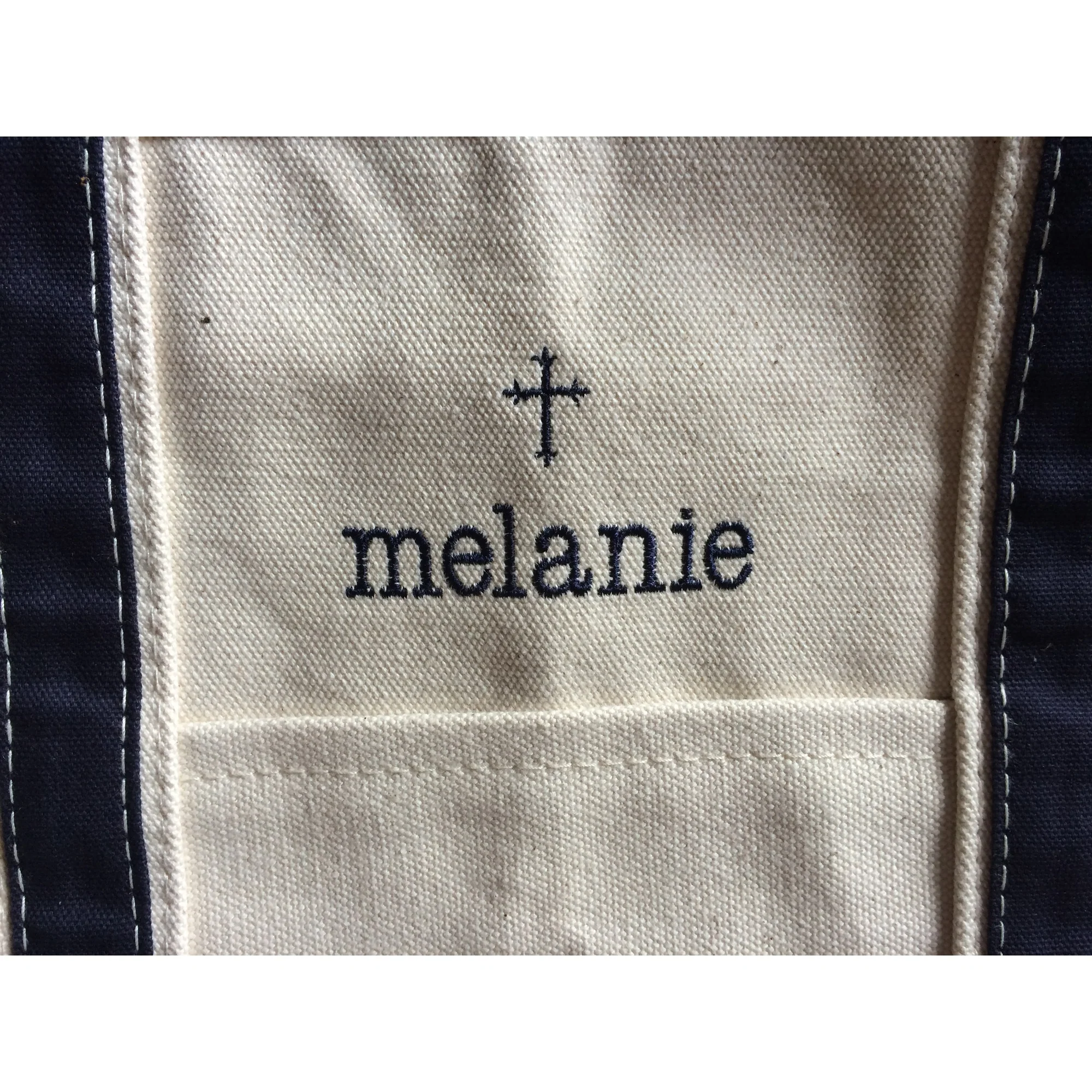 Personalized Canvas Cross Tote Natural & Navy - Medium - Image 2