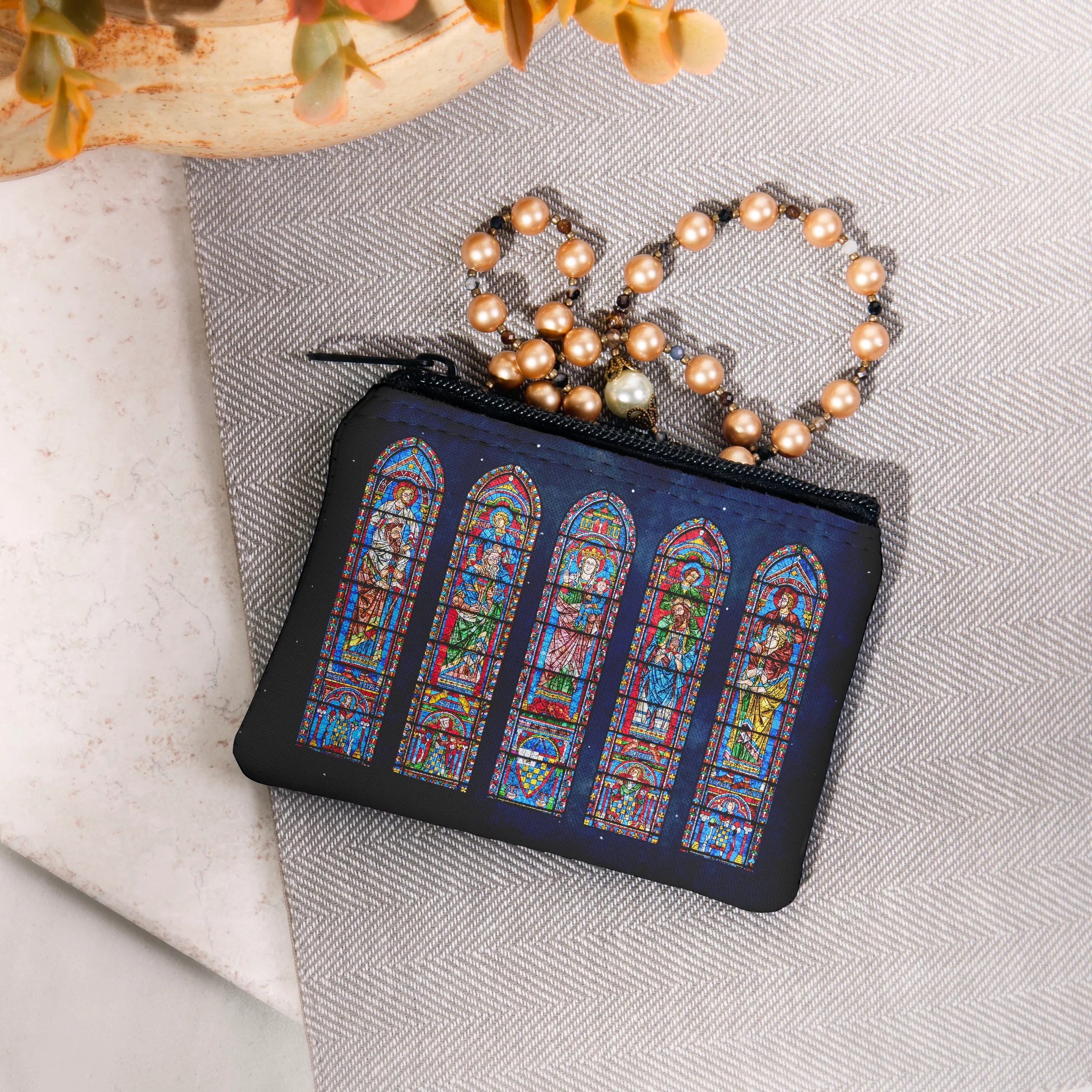 Personalized Chartres Cathedral Stained Glass Rosary Pouch - Image 2