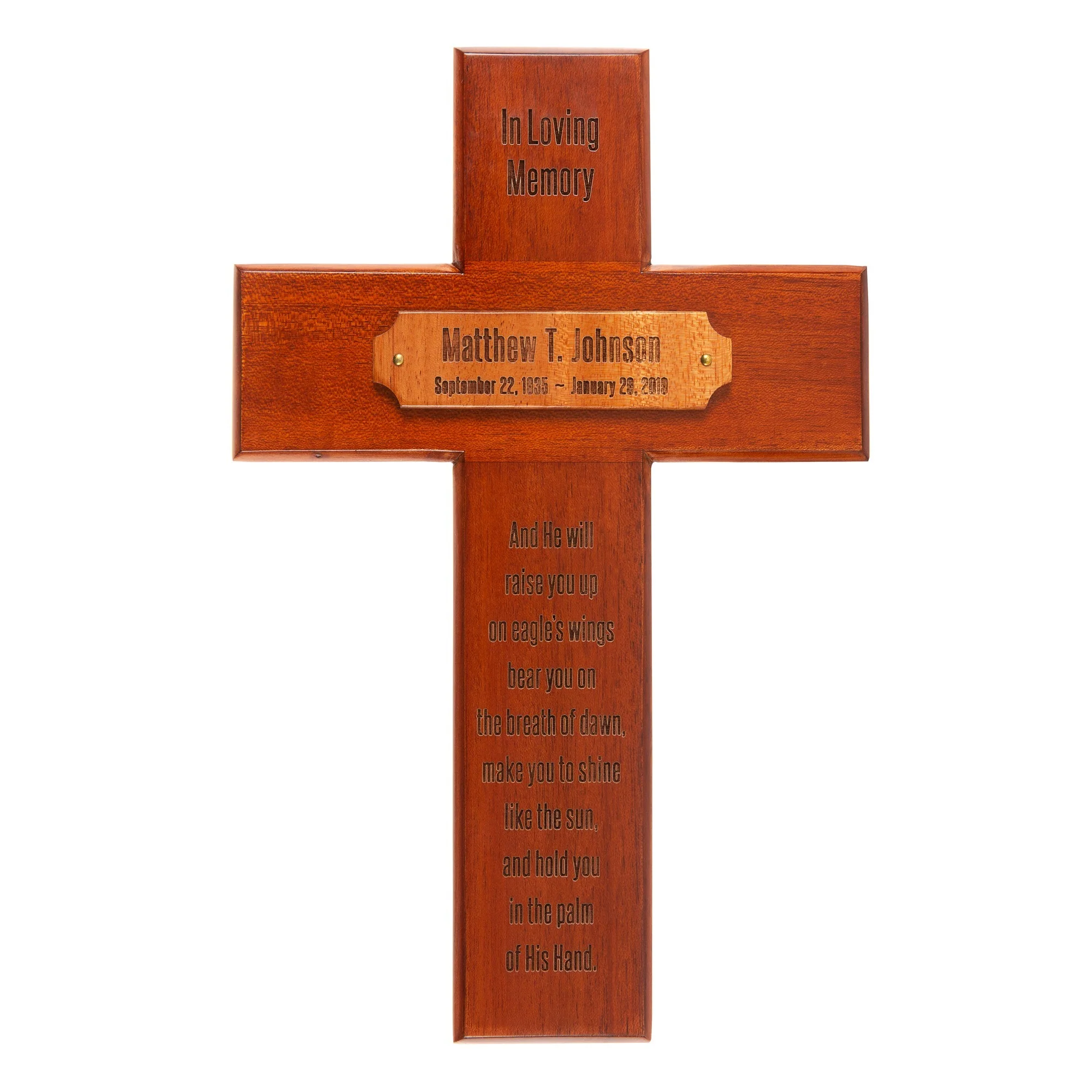 Personalized Eagle's Wings Wood Memorial Cross - Image 2