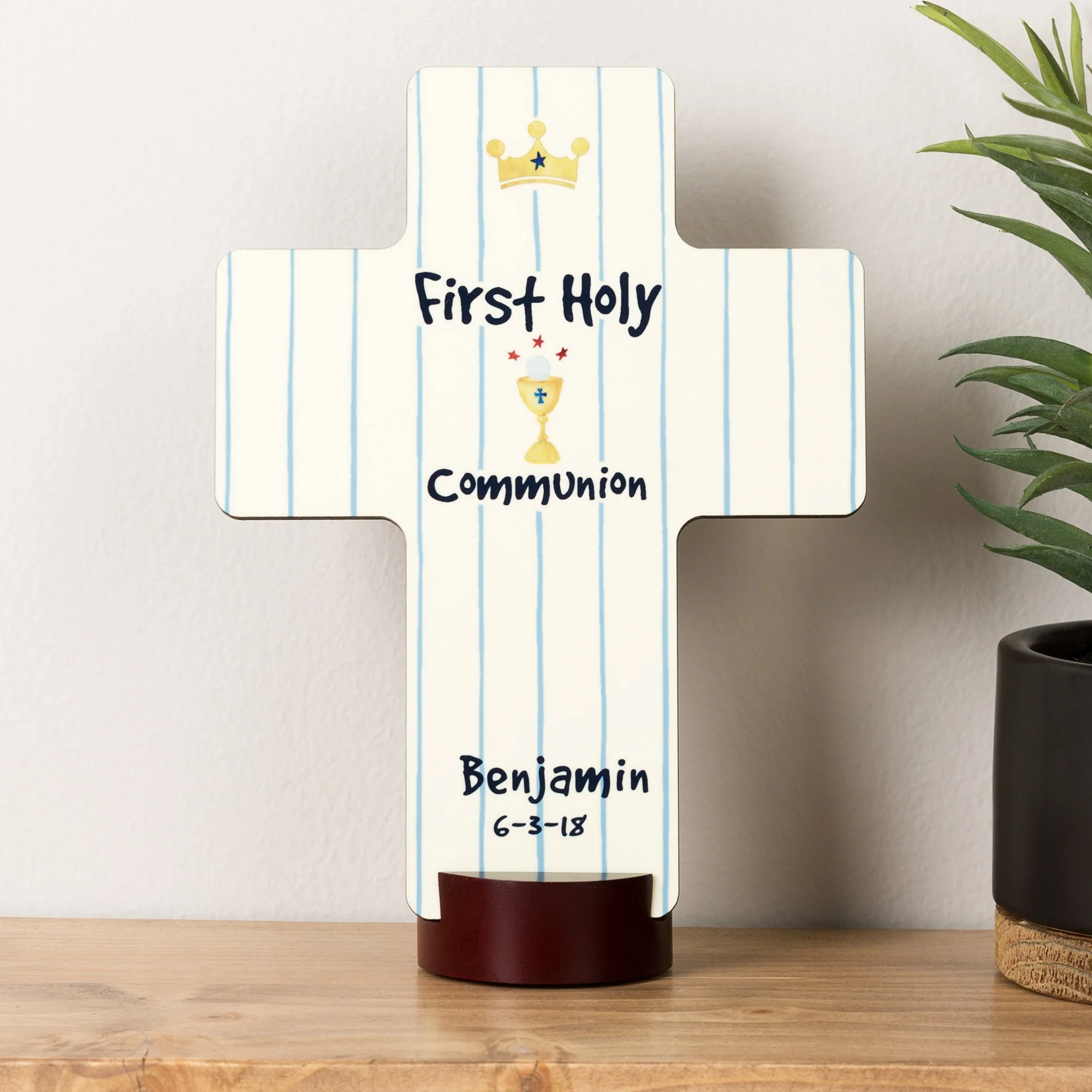 Personalized First Communion Boy's Watercolor Cross