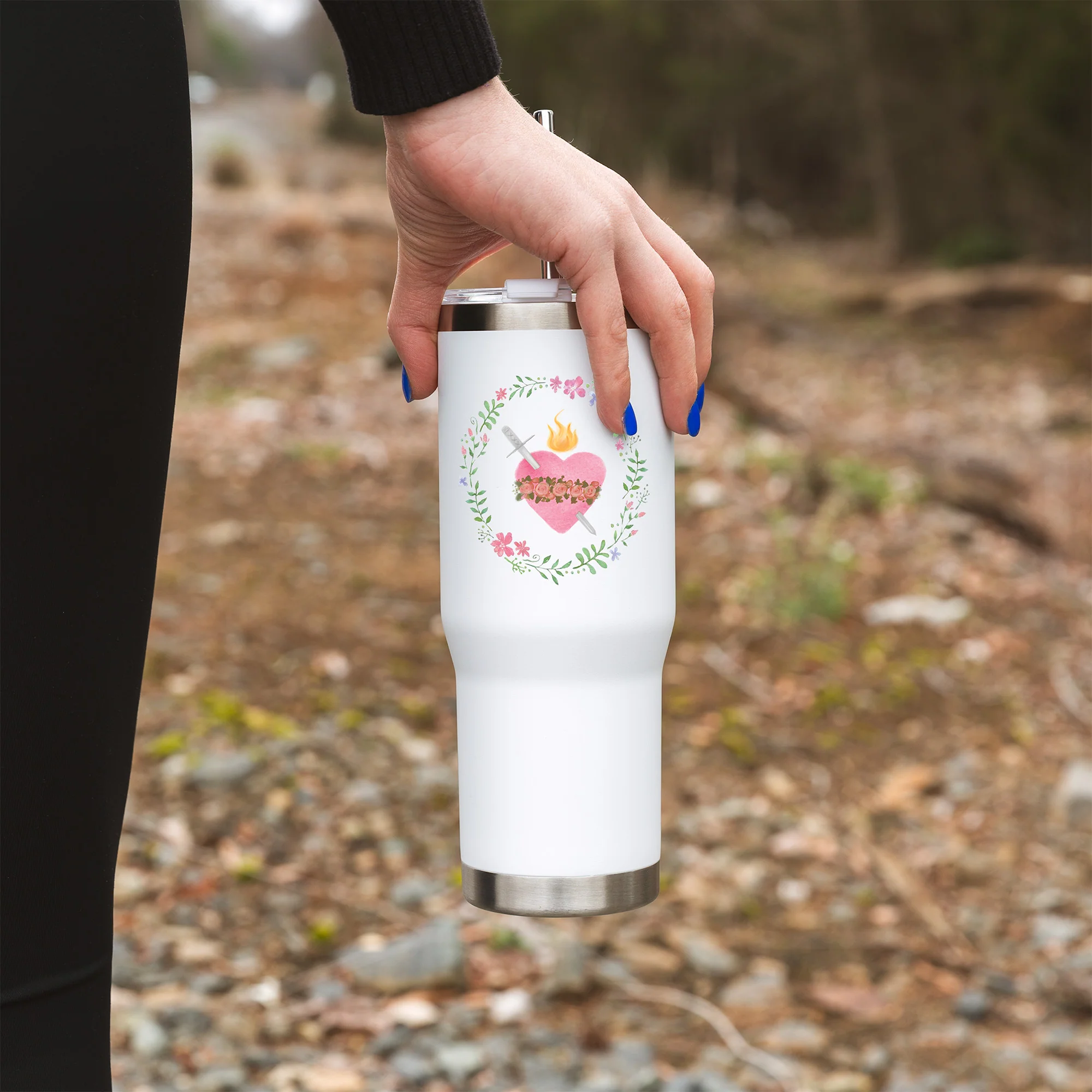 Personalized Immaculate Heart Tumbler with Straw - Image 5