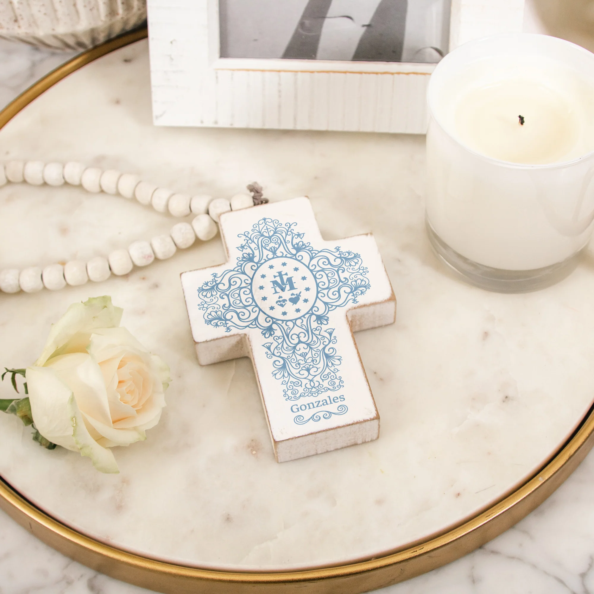 Personalized Miraculous Medal Filigree Home Blessing  Cross
