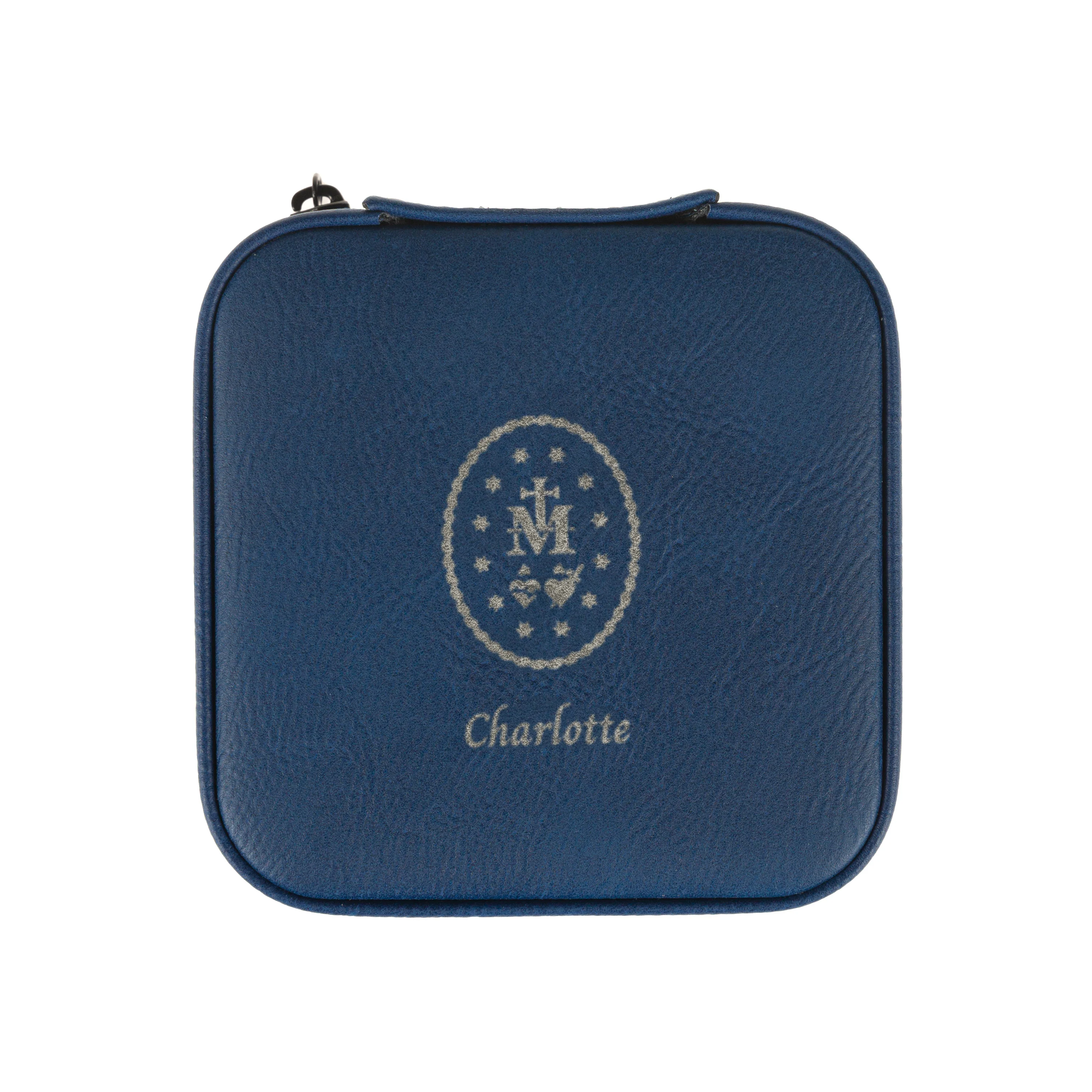 Personalized Miraculous Medal Travel Case for Jewelry - Blue or White - Image 2