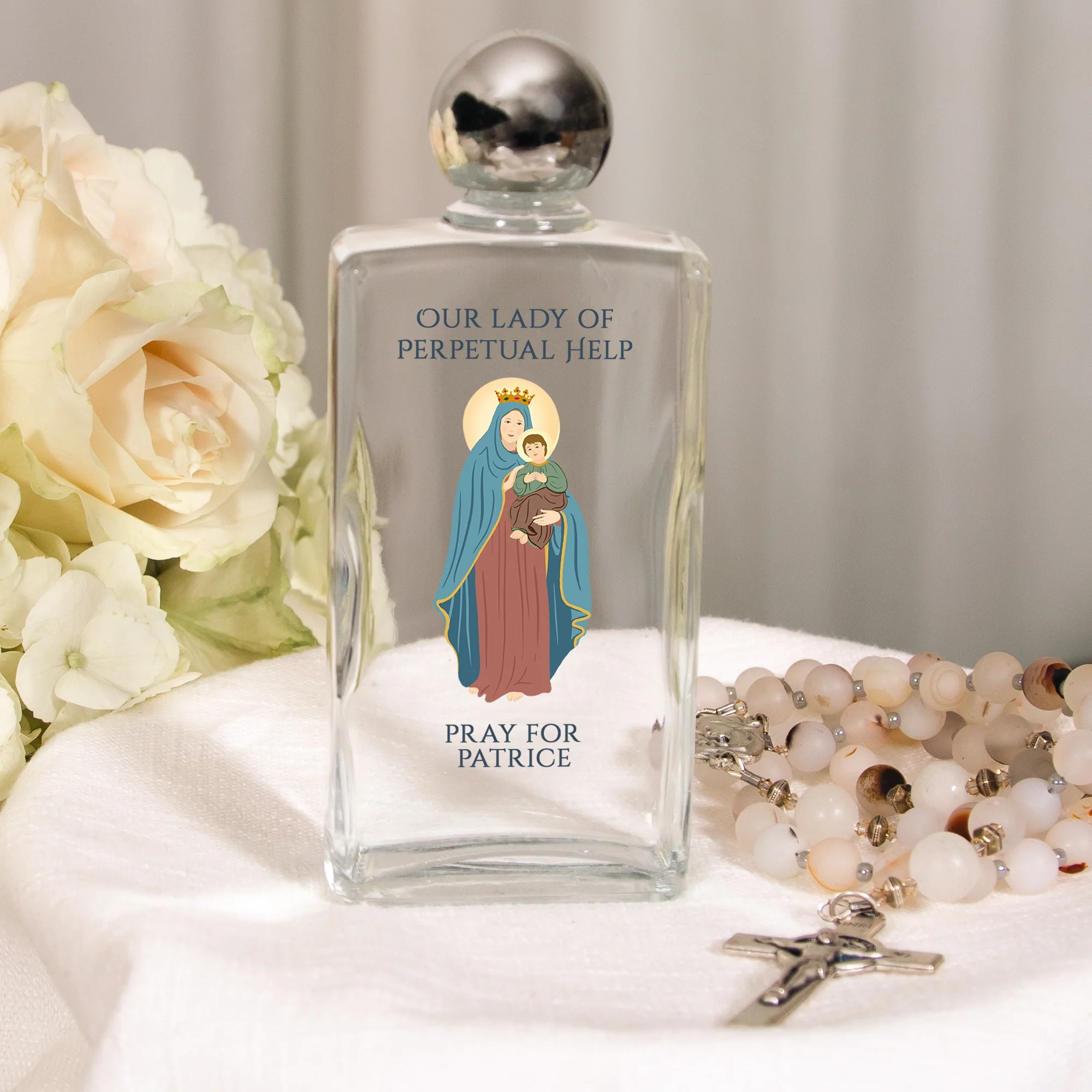 Personalized Our Lady of Perpetual Help Holy Water Bottle