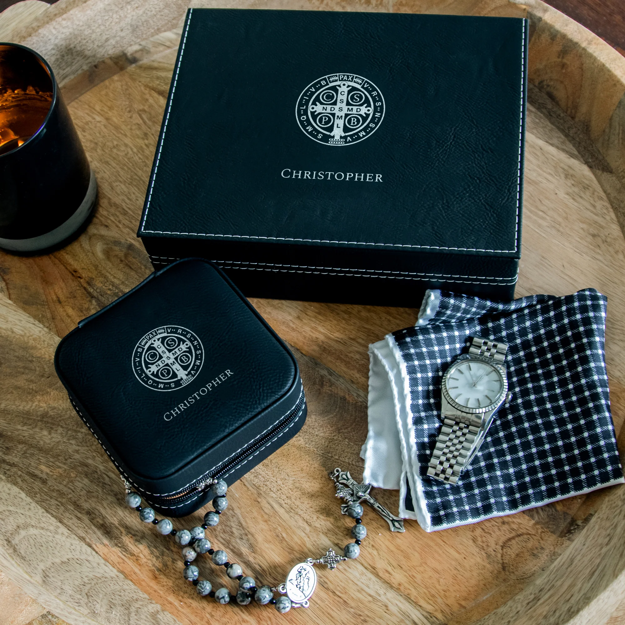 Personalized St Benedict Keepsake and Travel Boxes-set of 2