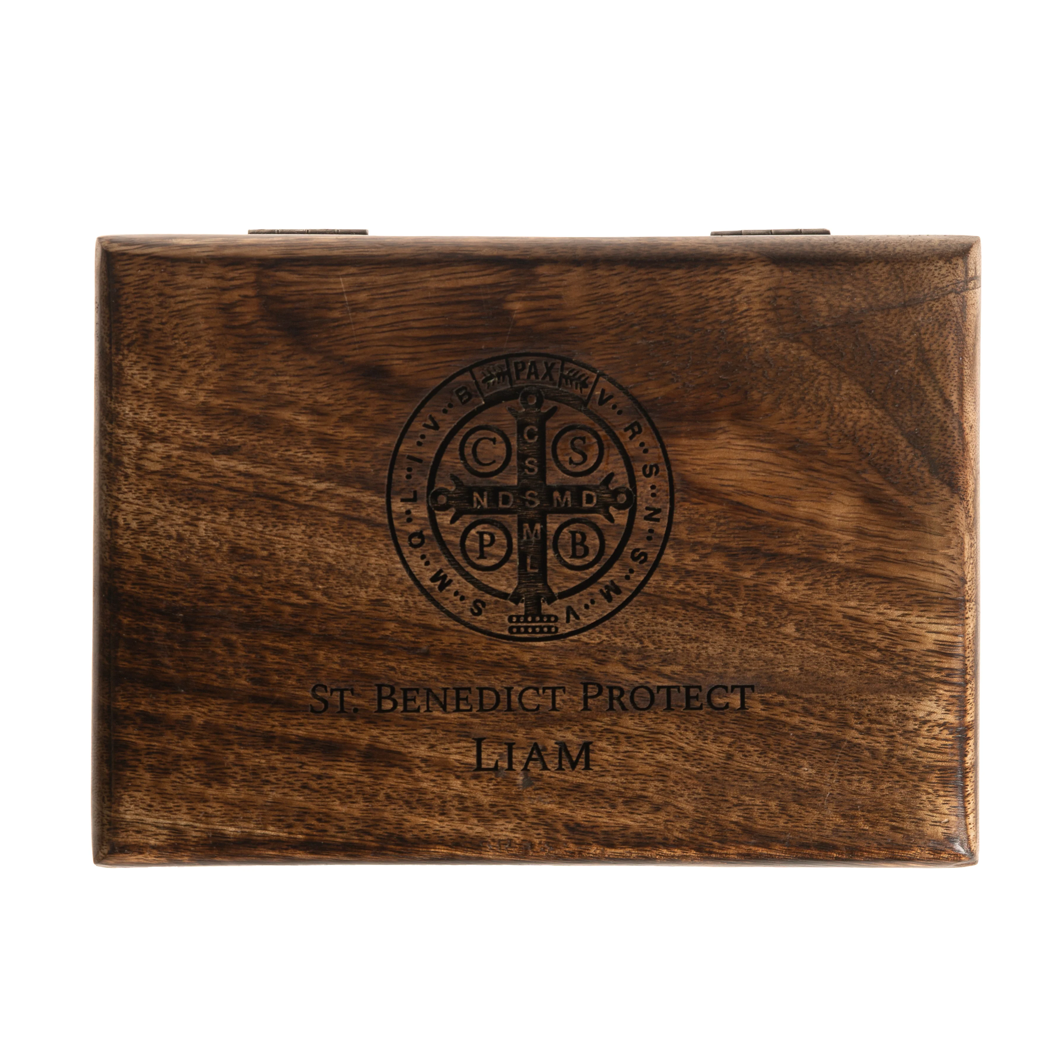 Personalized St. Benedict Wood Keepsake Box, 5x7 - Image 3