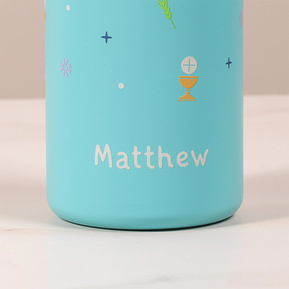 Personalized Teal First Communion Water Bottle - Image 2
