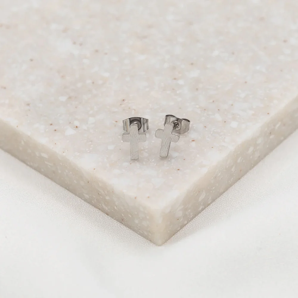 Petite Cross Stud Earrings - Gold or Silver