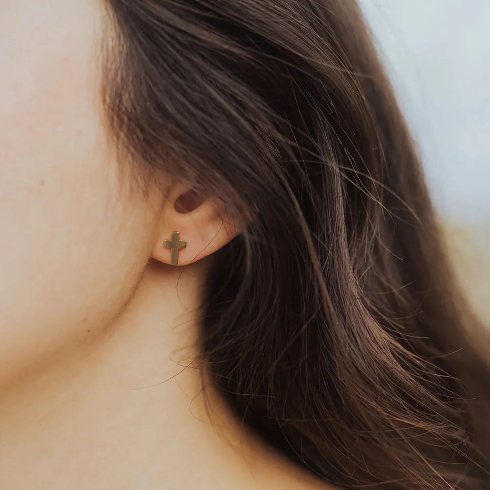 Petite Cross Stud Earrings - Gold or Silver - Image 4