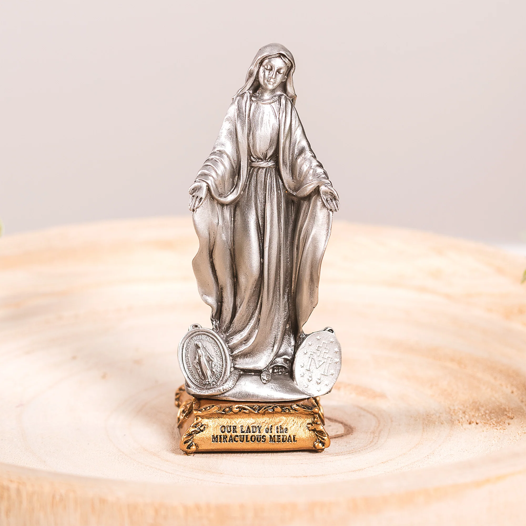 Pewter Our Lady of the Miraculous Medal Figurine - 4 " - Image 2