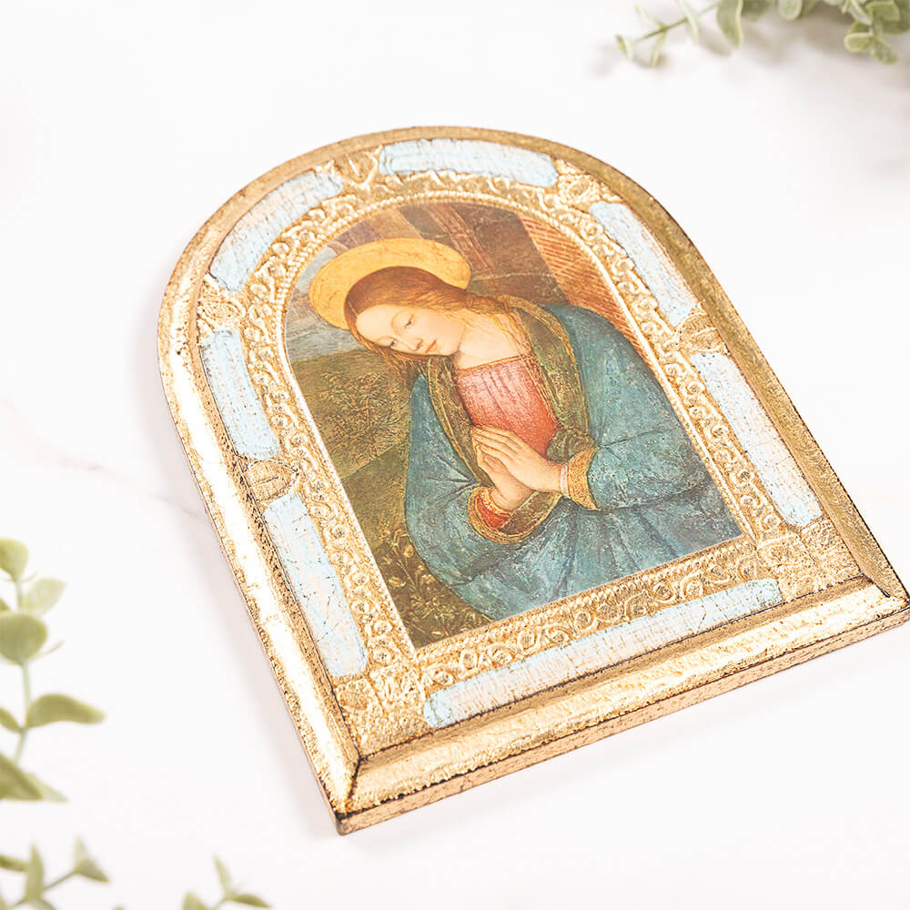 Pinturicchio Madonna Gold & Blue Arched Florentine Plaque -  8" x 6" - Image 2
