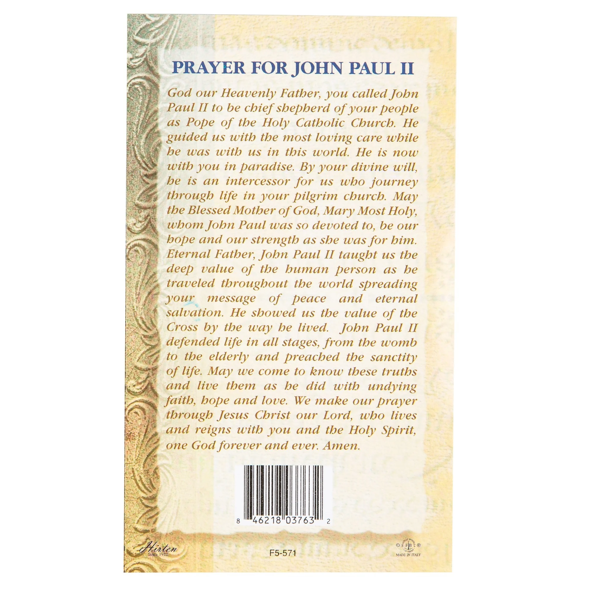 Pope John Paul II - Folded Prayer Card - Image 2