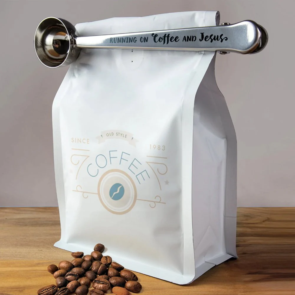 Running On Coffee & Jesus Steel Coffee Scoop & Clip - Image 3