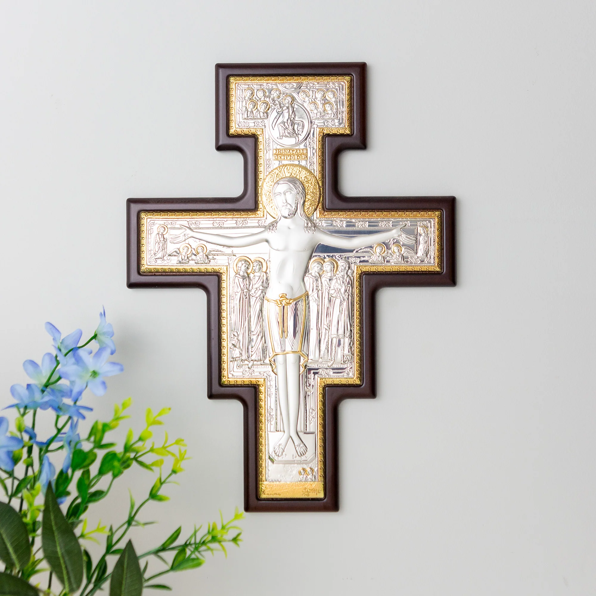 San Damiano Crucifix with Silver & Gold Accents - 12.5"