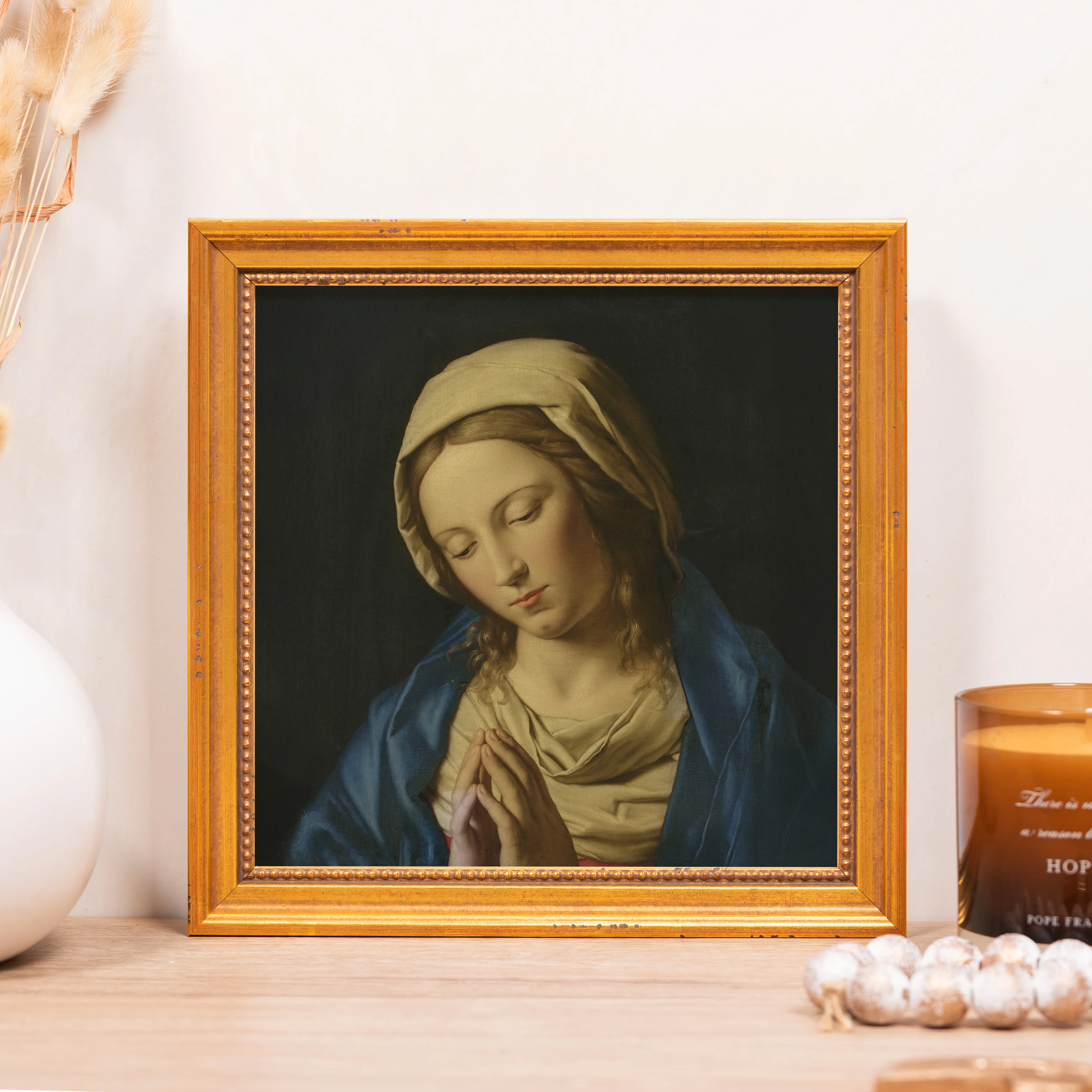 Sassoferrato Madonna in Prayer Framed Canvas - Sacred Mini Collection - Image 5