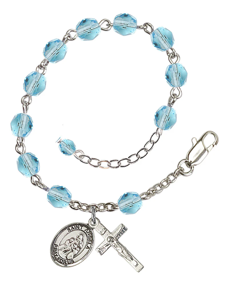 St. Angela Merici Aqua Blue March Rosary Bracelet 6mm
