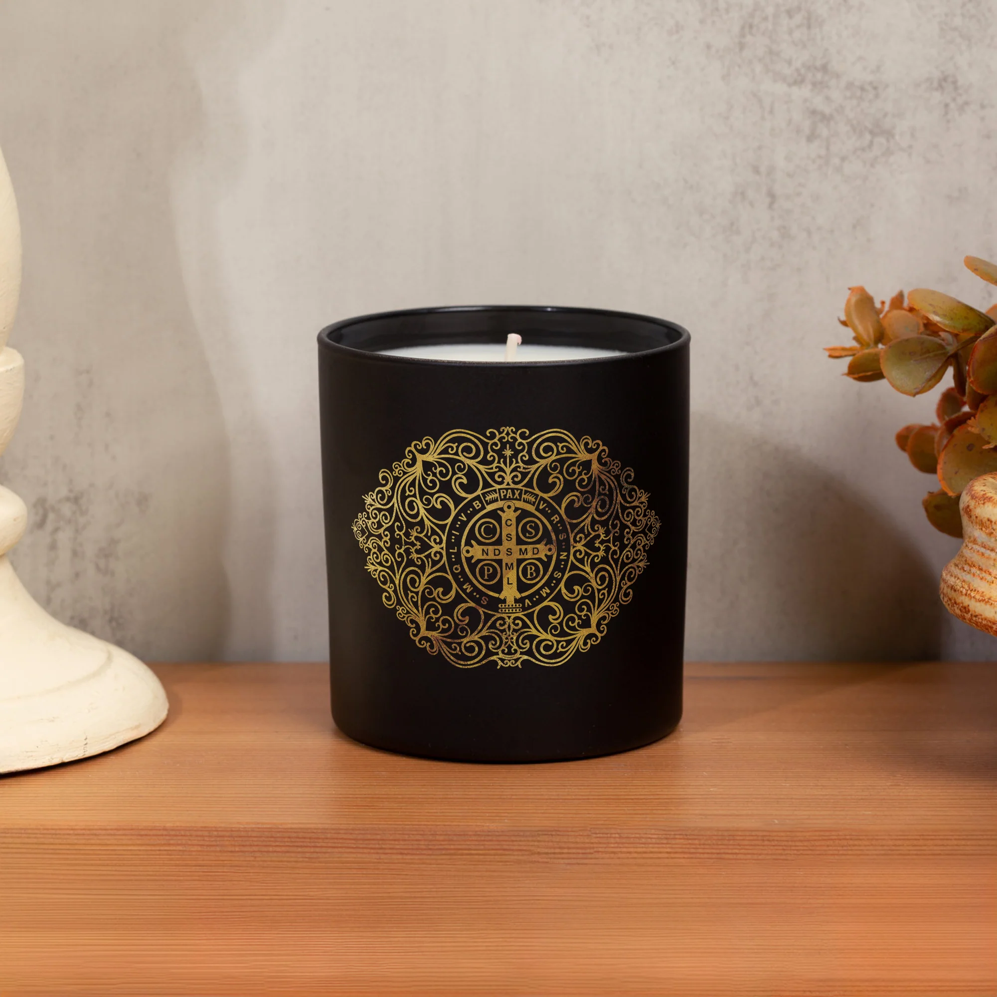 St. Benedict Gold Filigree Candle - Image 5