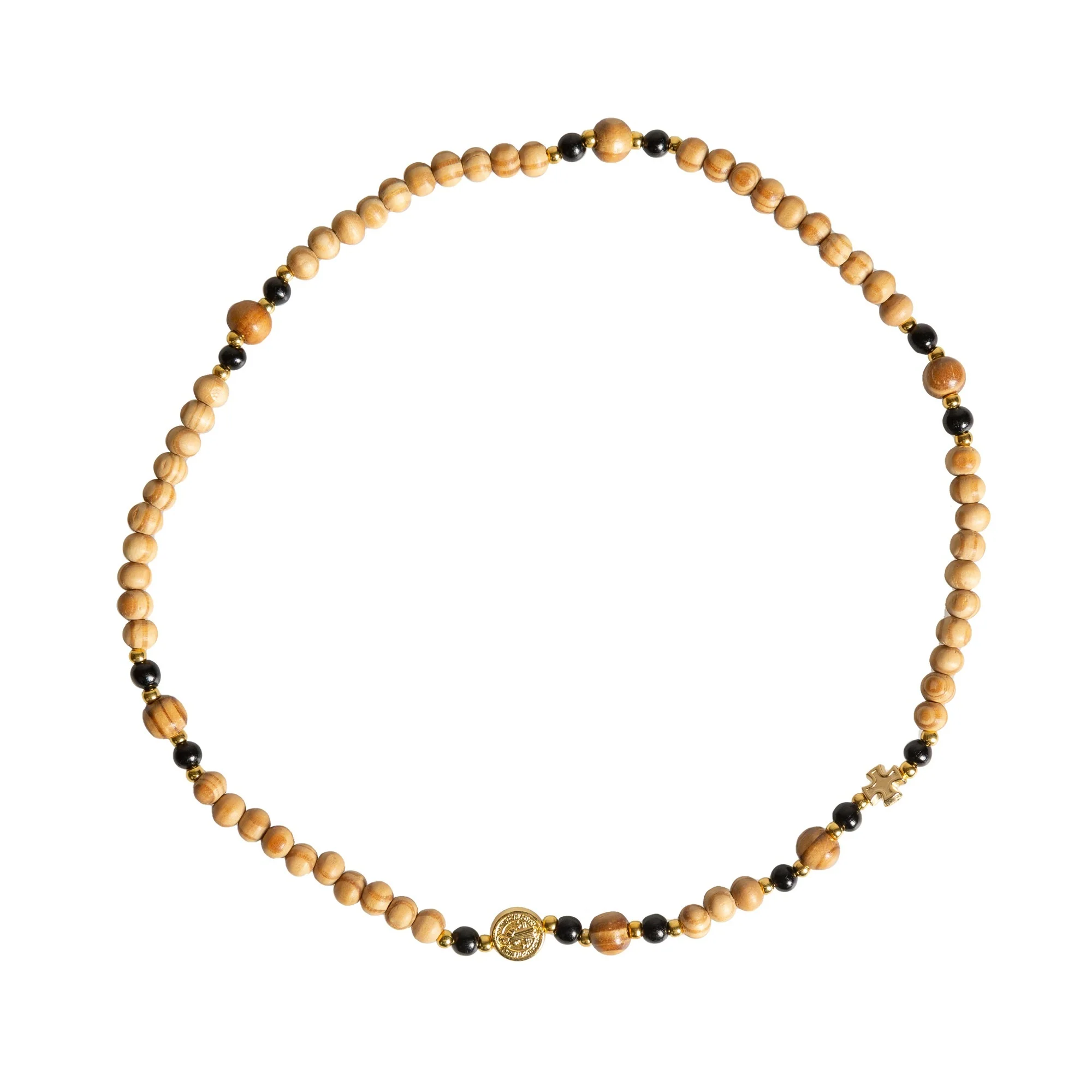 St. Benedict Rosary Stretch Necklace/Bracelet with Gold Medal