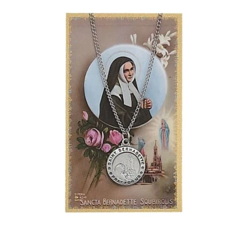 St. Bernadette Patron Saint Prayer Card w/Medal