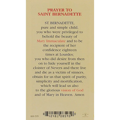 St. Bernadette - Prayer Card - Image 2