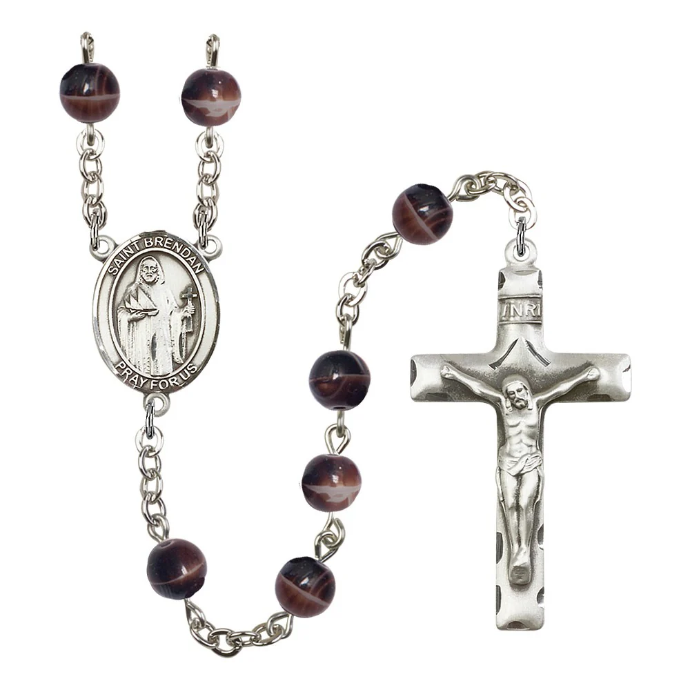 St. Brendan The Navigator 7mm Brown Rosary