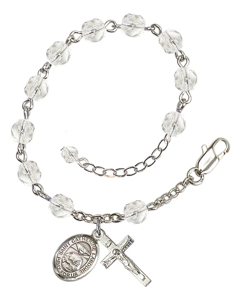 St. Catherine Laboure Crystal April Rosary Bracelet 6mm