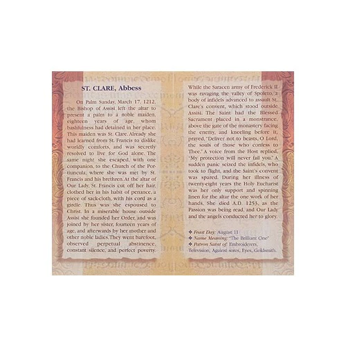 St. Clare - Mini Lives of the Saints Folded Prayer Card - Image 2