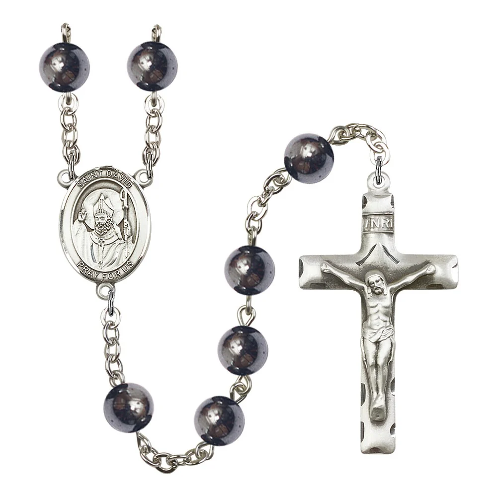 St. David Of Wales 8mm Hematite Rosary