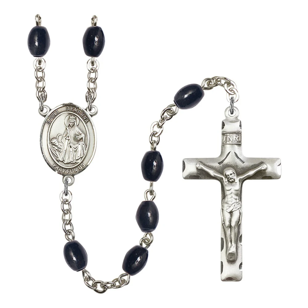 St. Dymphna 8X6mm Black Onyx Rosary