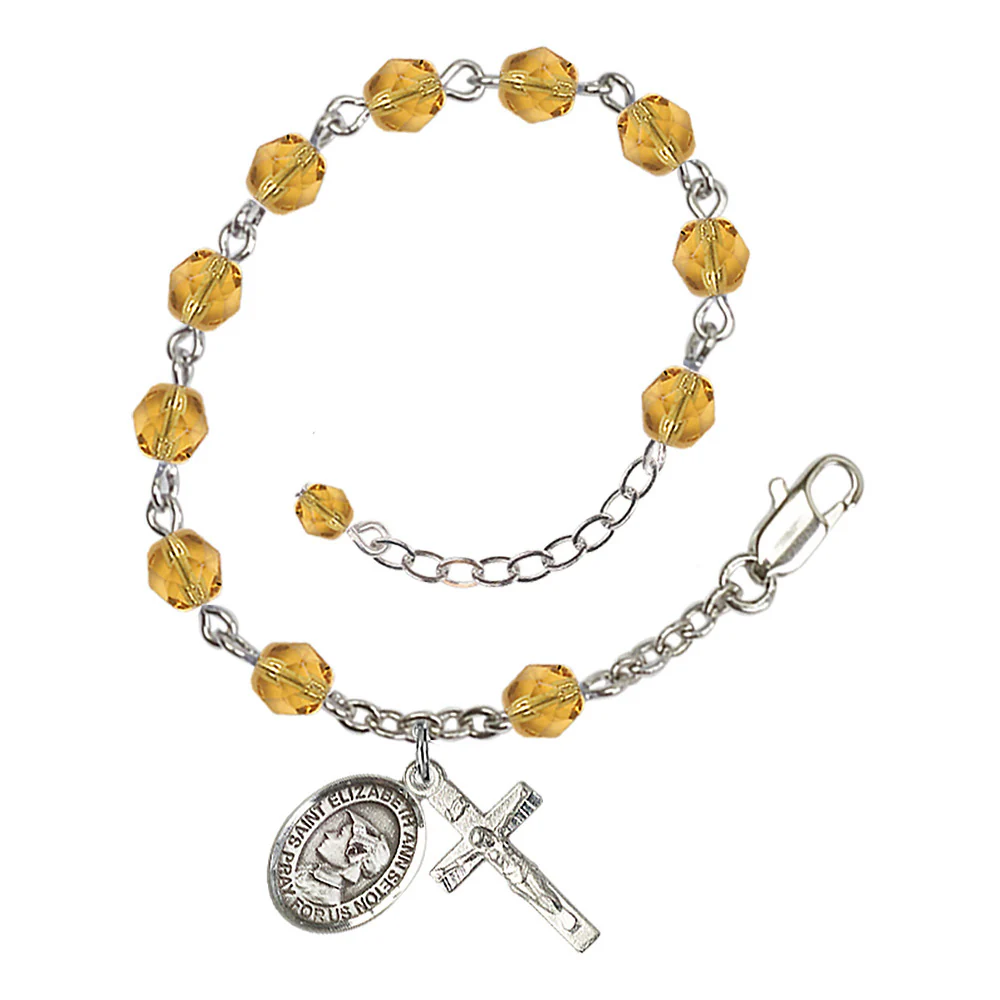 St. Elizabeth Ann Seton Crystal Birthstone Rosary Bracelet - Multiple Birthstones - Image 2