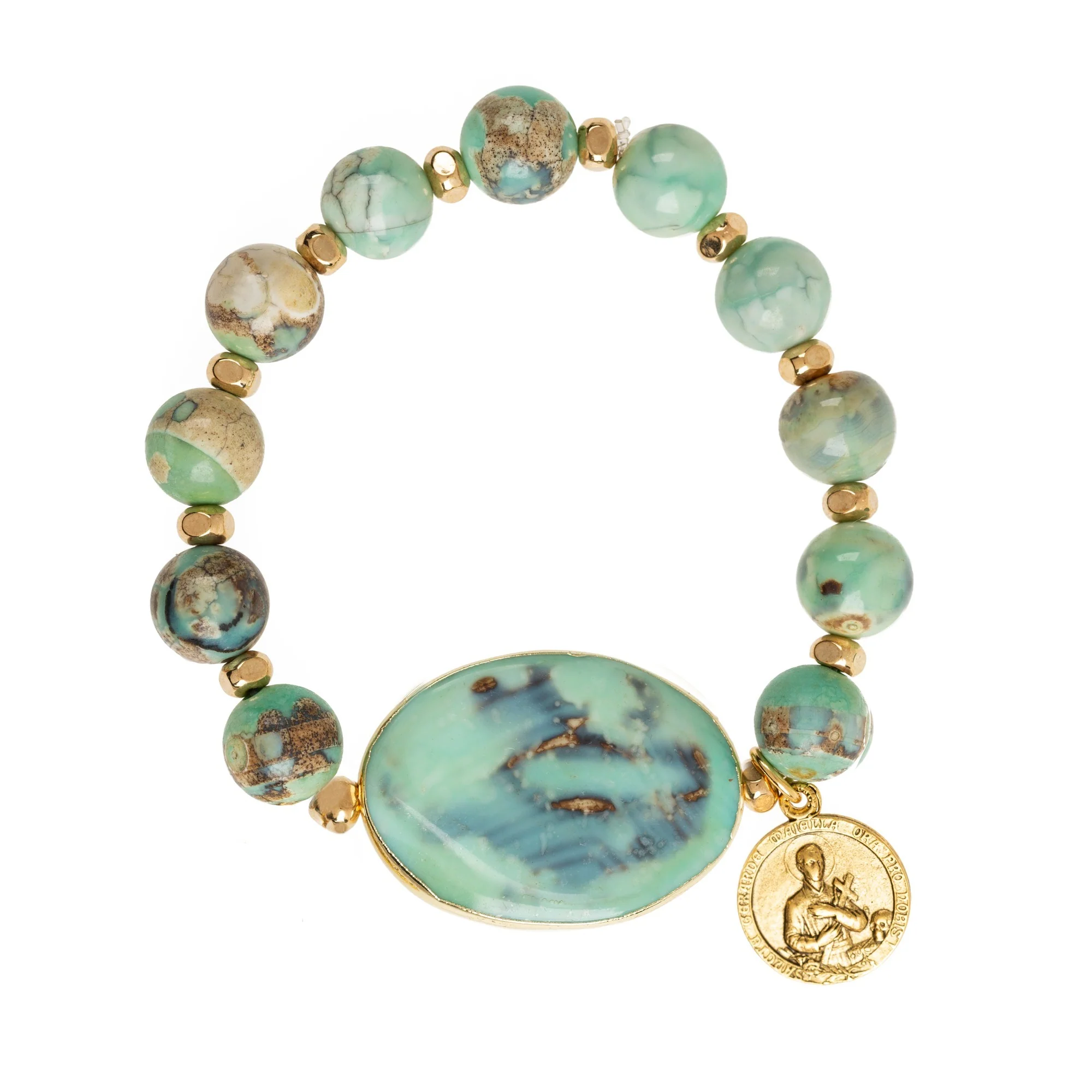 St. Gerard and Our Lady or Perpetual Help Turquoise Stretch Bracelet - Image 2