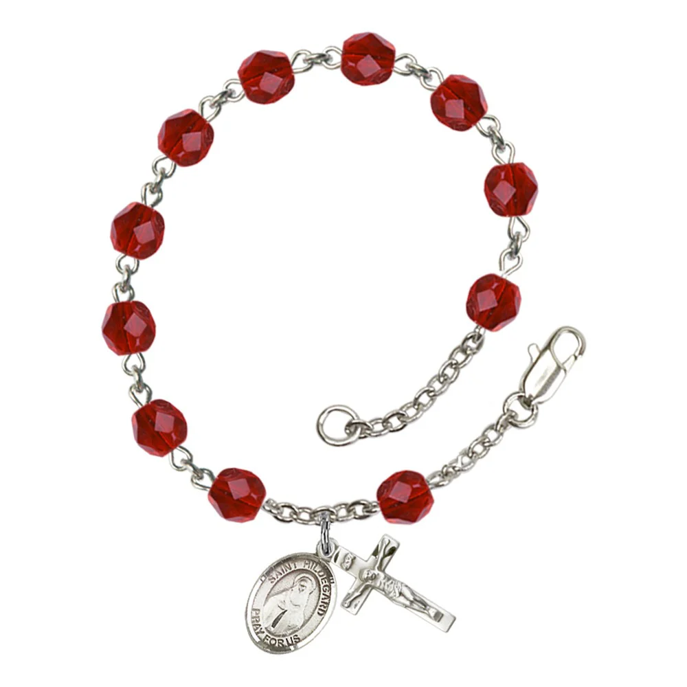 St. Hildegard Von Bingen Red July Rosary Bracelet 6mm