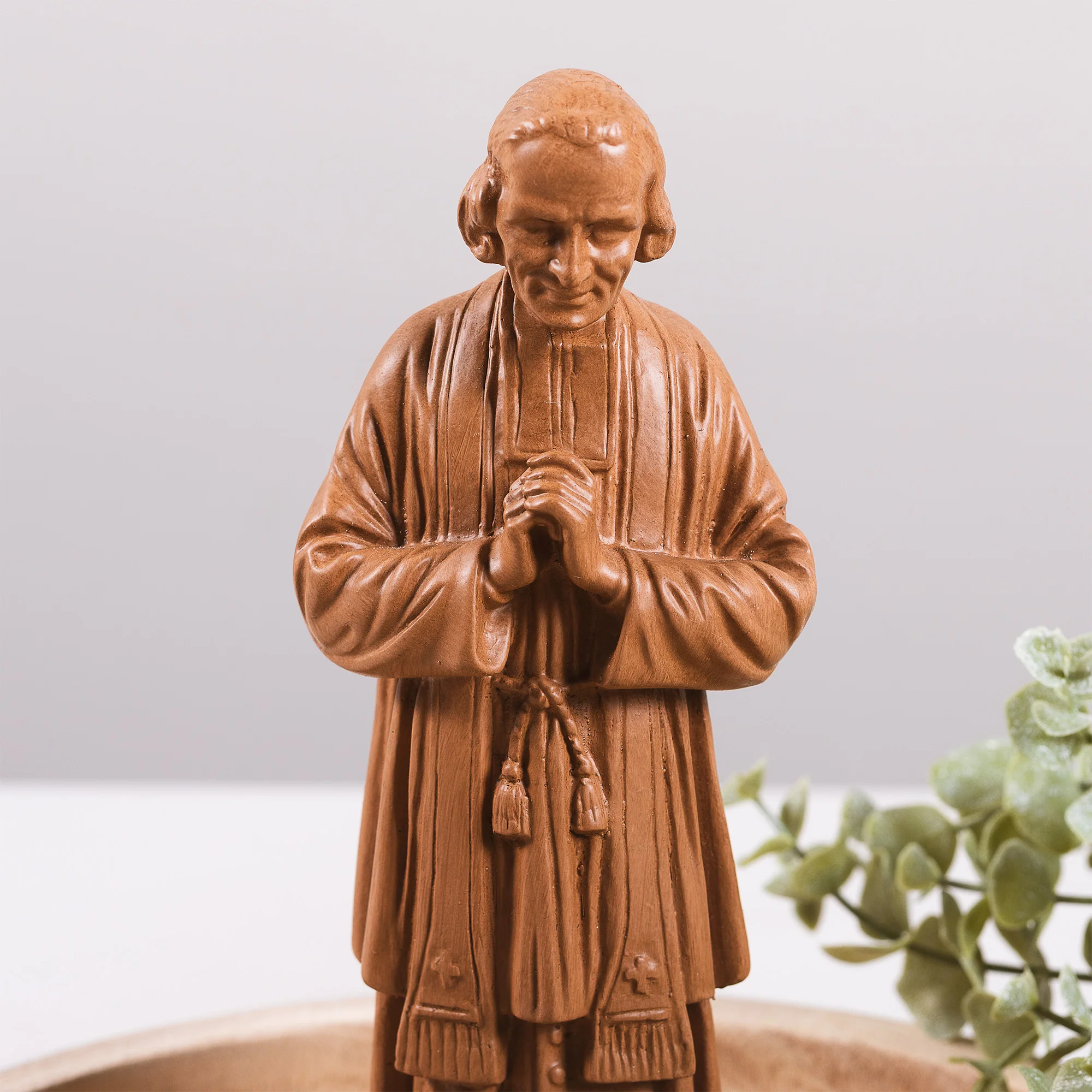 St. John Vianney Cure of Ars Wood Look Statue - 9" - Image 3