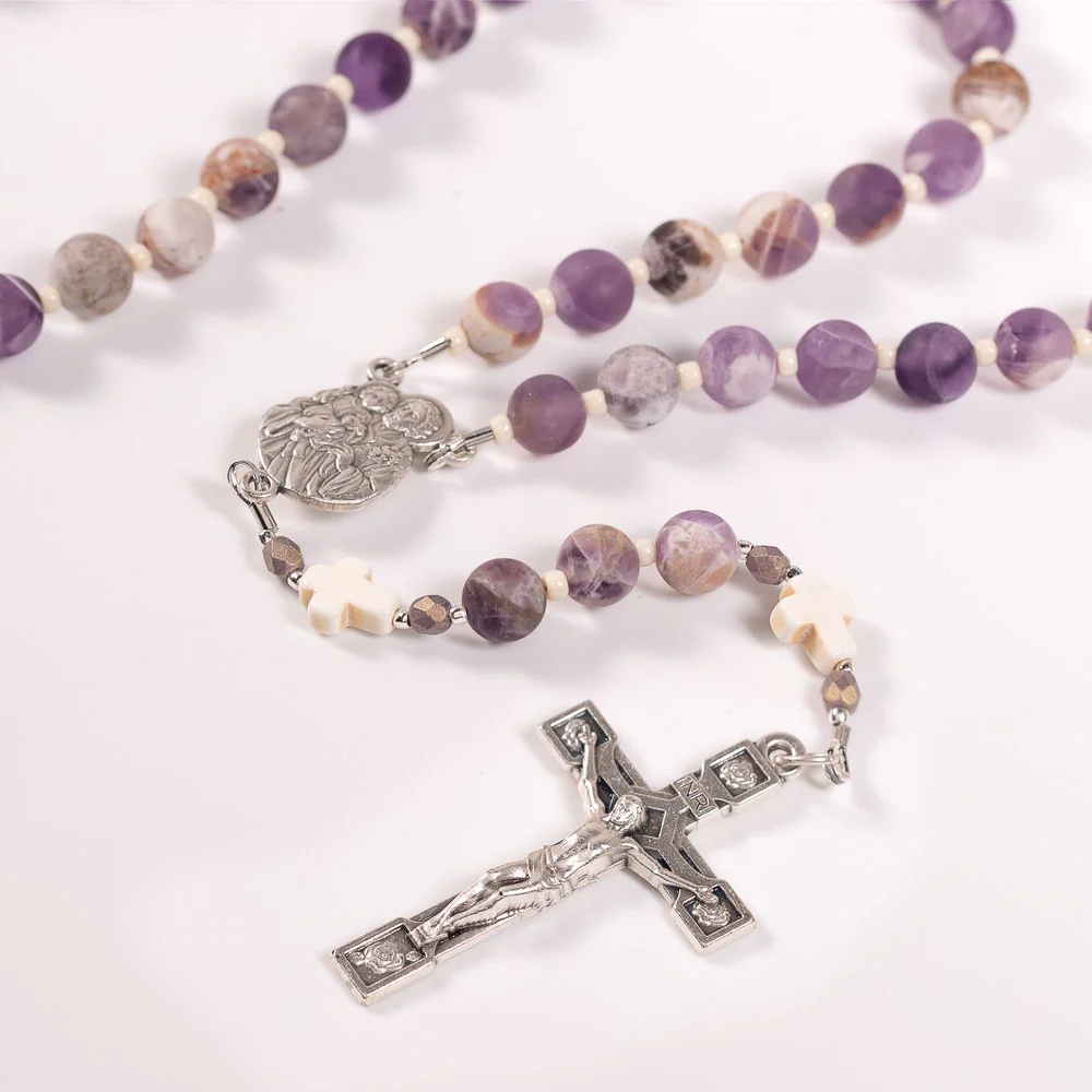St Joseph Head of the Holy Family Natural Amethyst Rosary - Image 2