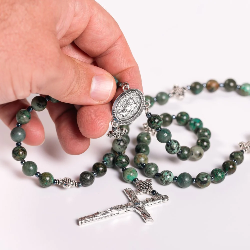 St. Jude African Pine Agate Rosary - Image 2
