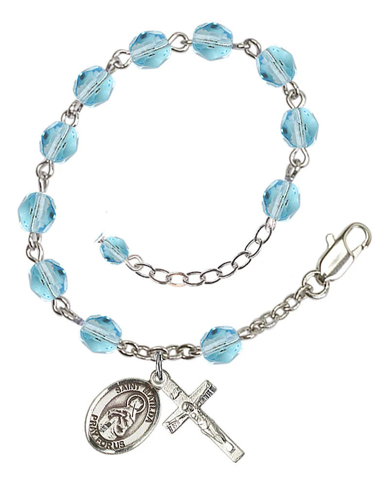 St. Matilda Aqua Blue March Rosary Bracelet 6mm