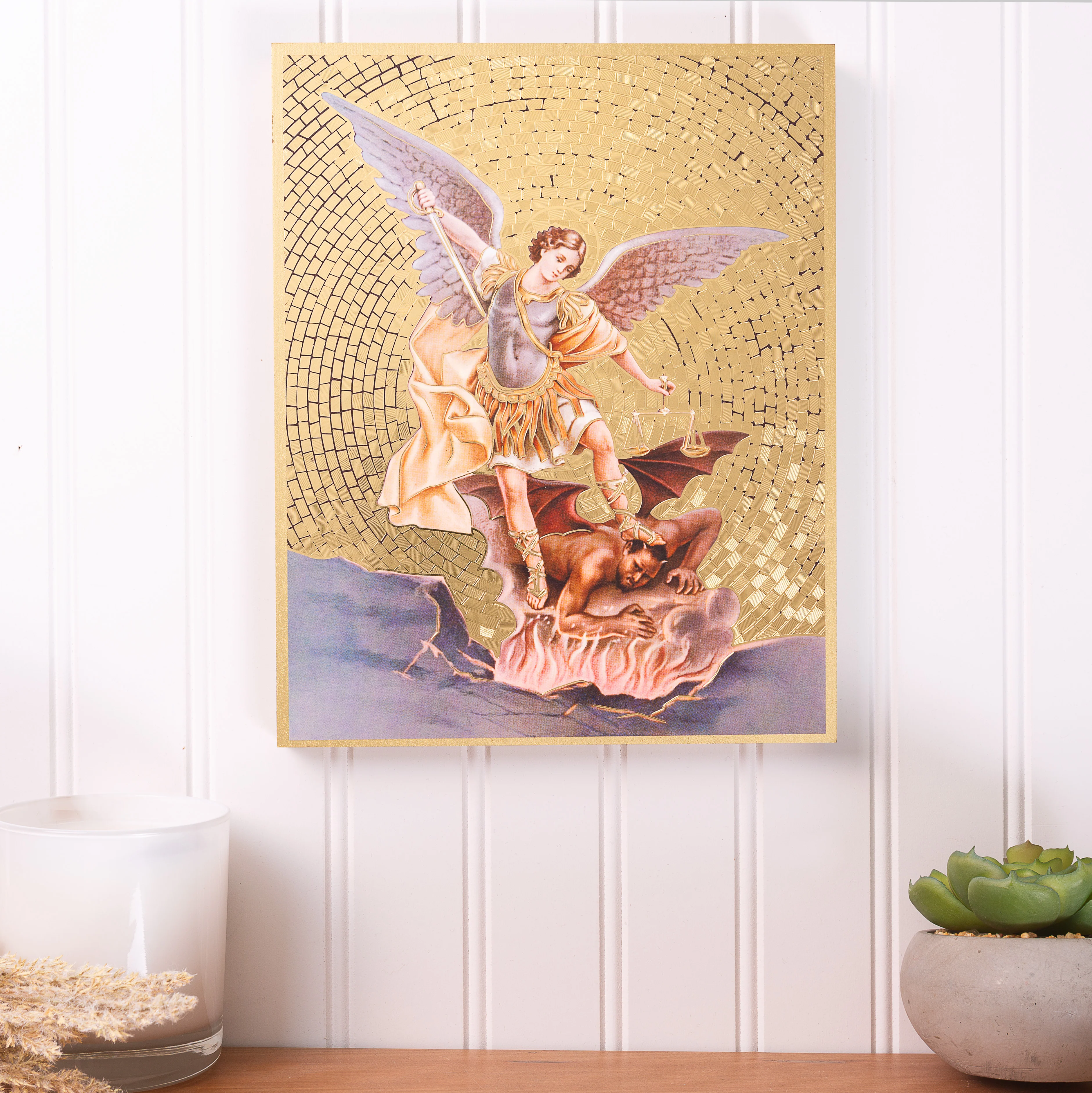 St. Michael Gold Foil Mosaic Plaque - Multiple Sizes
