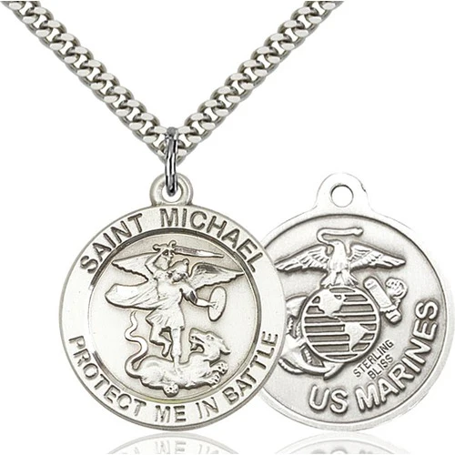 St. Michael Sterling Silver Round Military Necklaces - 24" - Image 4