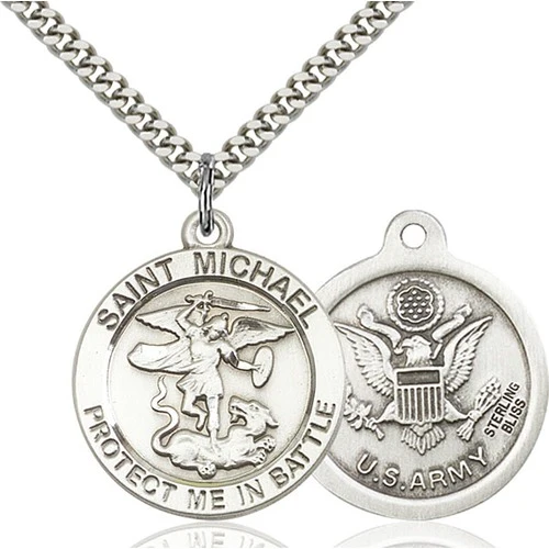 St. Michael Sterling Silver Round Military Necklaces - 24" - Image 7