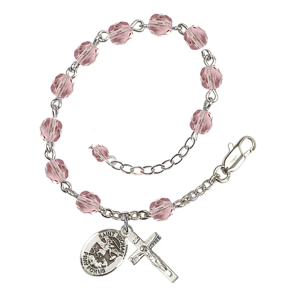 St. Michael the Archangel Crystal Birthstone Rosary Bracelet - Multiple Birthstones