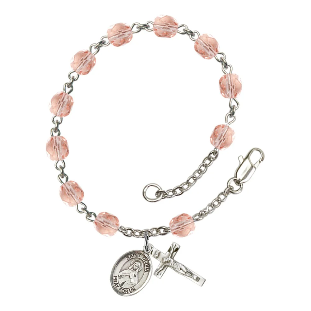 St. Olivia Pink October Rosary Bracelet 6mm
