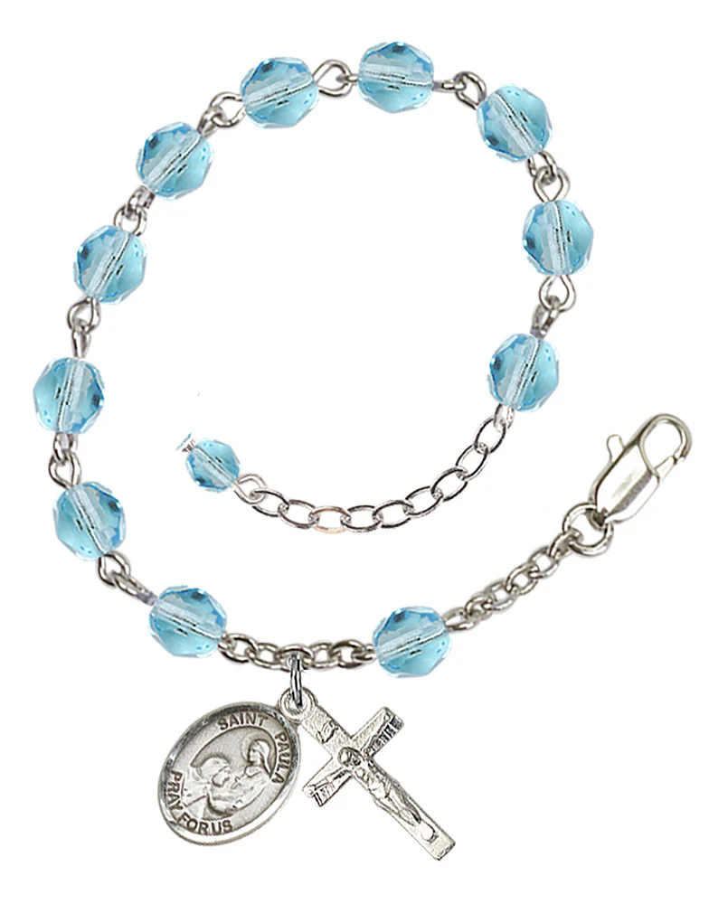 St. Paula Aqua Blue March Rosary Bracelet 6mm