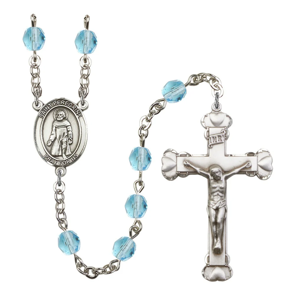 St. Peregrine Laziosi Aqua Blue March Rosary 6mm