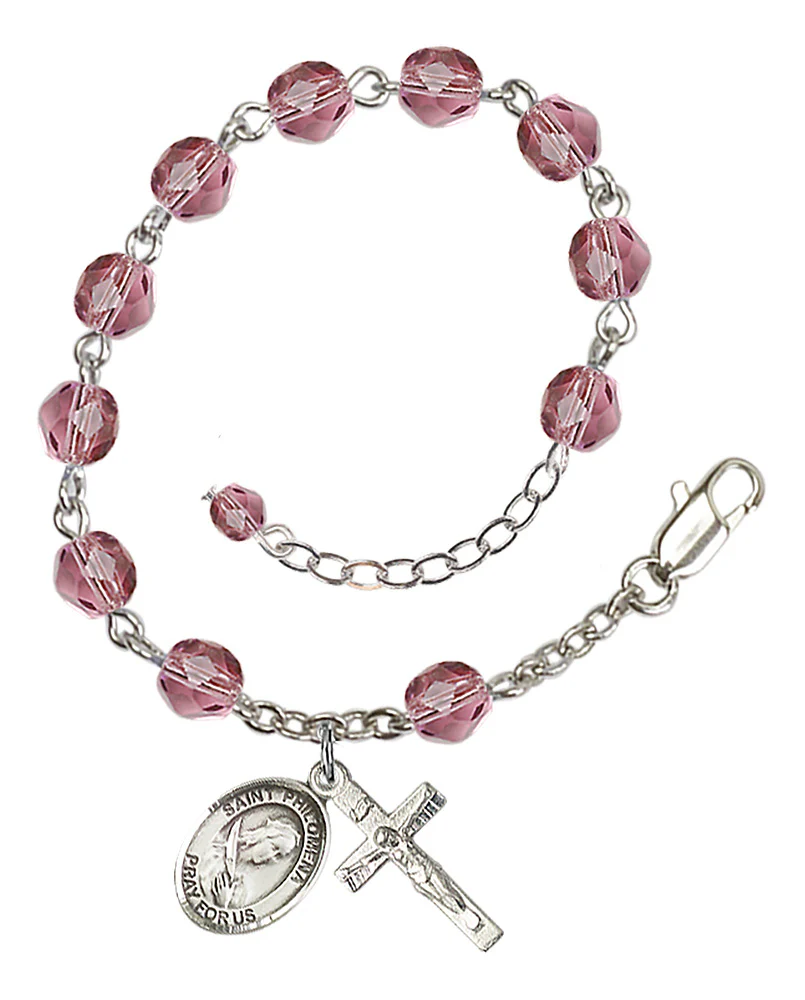 St. Philomena Purple February Rosary Bracelet 6mm