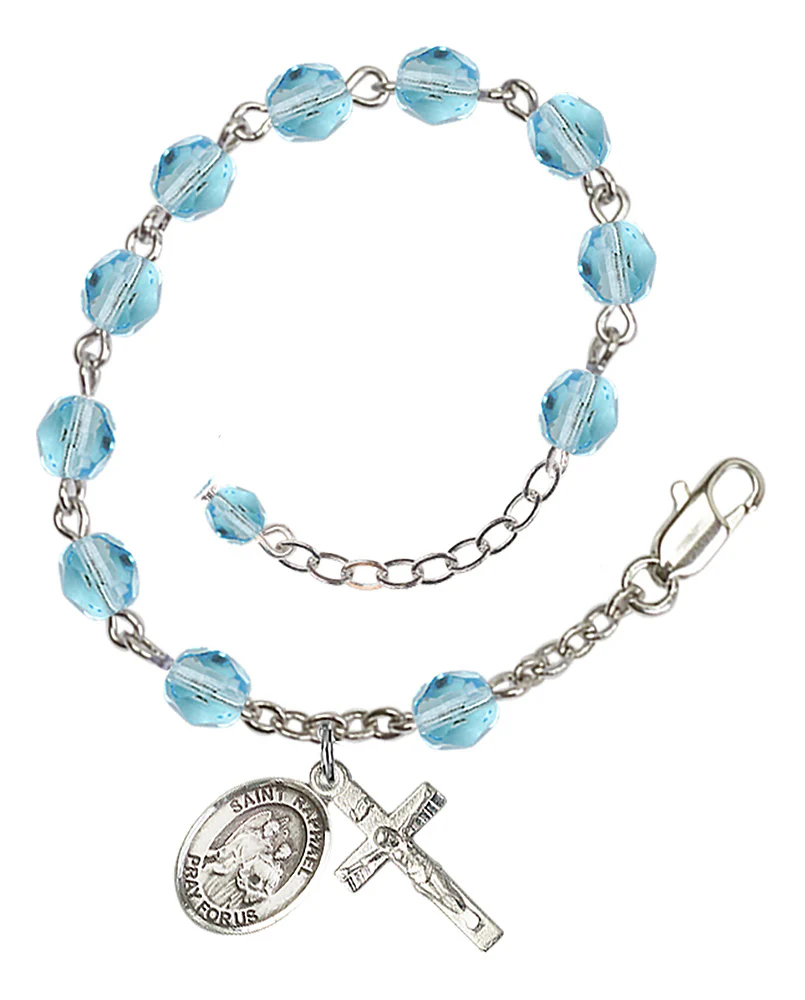St. Raphael The Archangel Aqua Blue March Rosary Bracelet 6mm