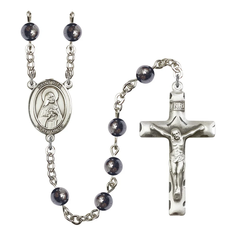St. Rita Of Cascia 6mm Hematite Rosary