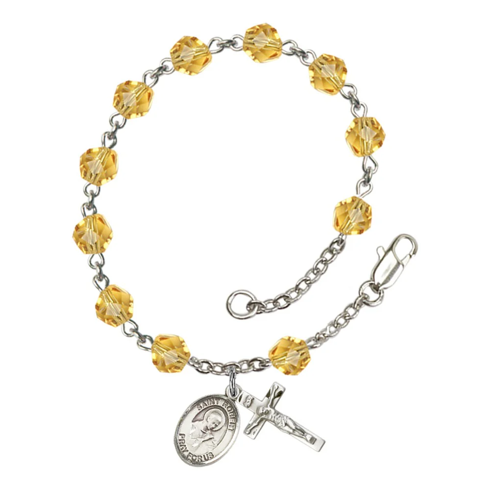 St. Robert Bellarmine Yellow November Rosary Bracelet 6mm