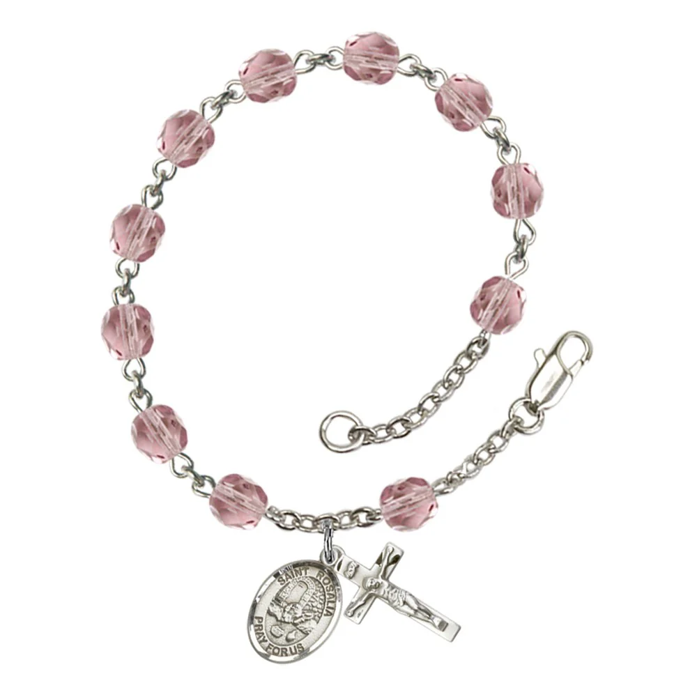 St. Rosalia 6mm light purple June Rosary Bracelet