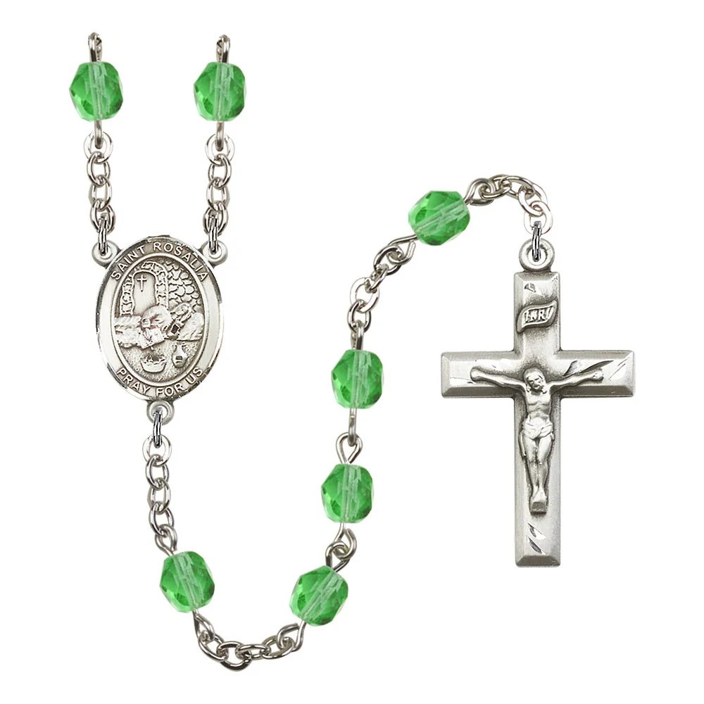 St. Rosalia Green August Rosary 6mm